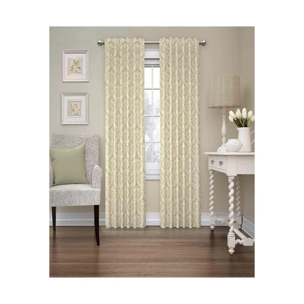 Waverly NIP Linen 1-Panel DONNINGTON Damask Light Filtering Window Curtain 52x63